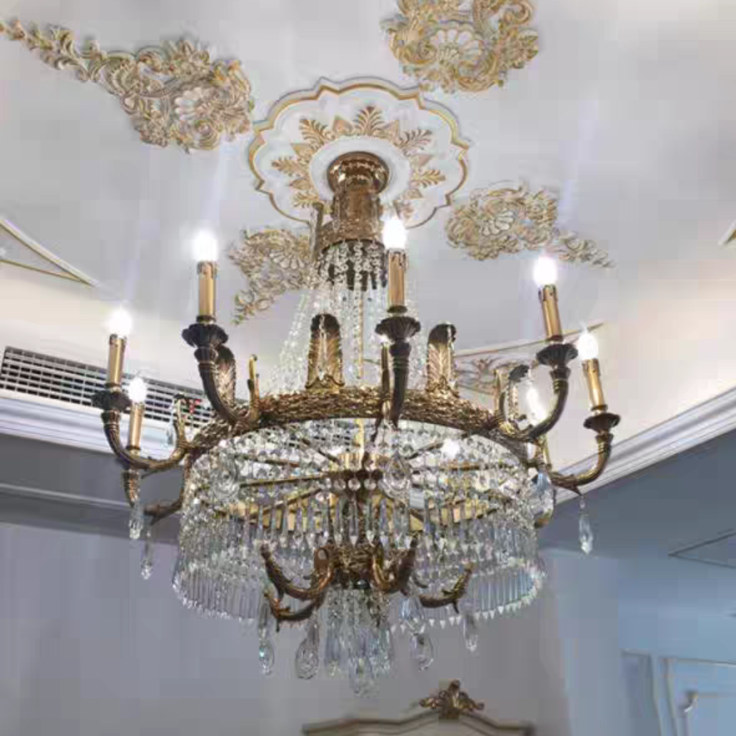 Stunning Oversized Luxury Golden Metal Candle Crystal Tassel Chandelier  For High-ceiling Staircase/Entryway/Living/Meeting Room