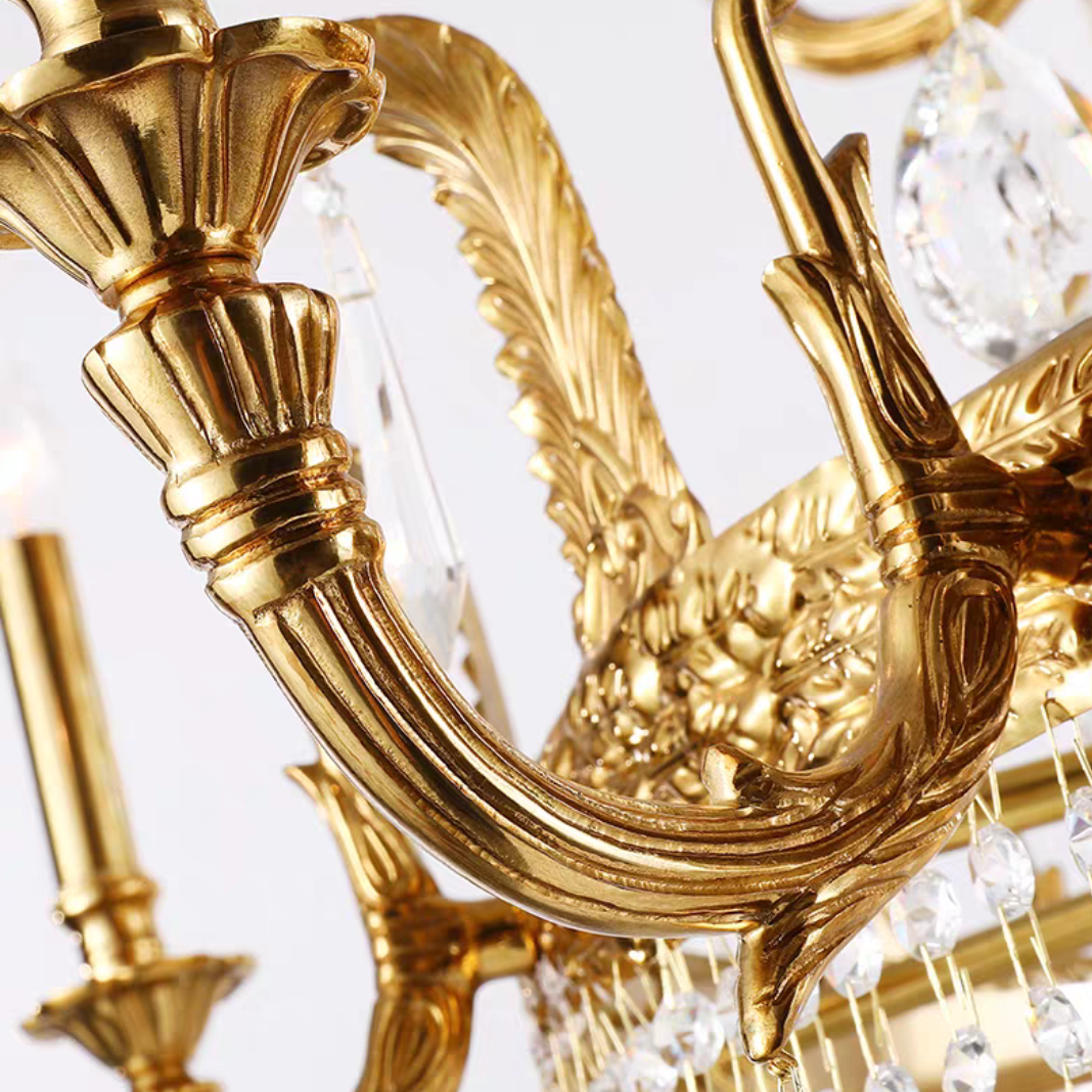 Stunning Oversized Luxury Golden Metal Candle Crystal Tassel Chandelier  For High-ceiling Staircase/Entryway/Living/Meeting Room