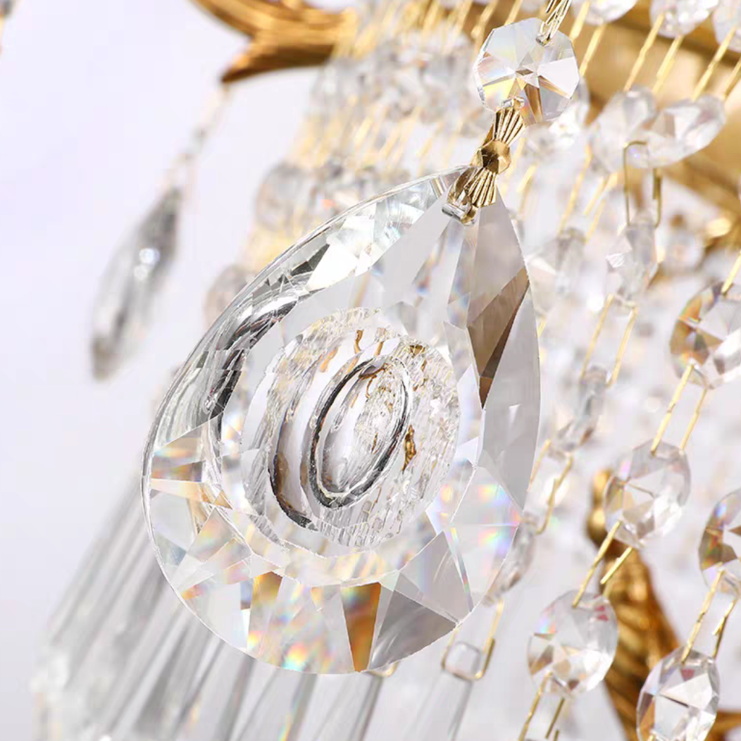 Stunning Oversized Luxury Golden Metal Candle Crystal Tassel Chandelier  For High-ceiling Staircase/Entryway/Living/Meeting Room
