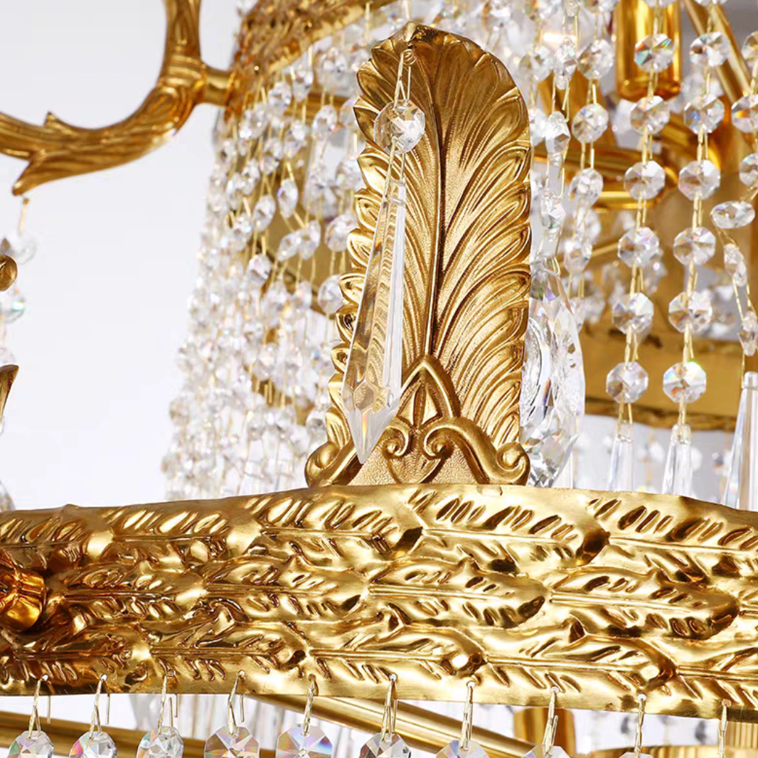 Stunning Oversized Luxury Golden Metal Candle Crystal Tassel Chandelier  For High-ceiling Staircase/Entryway/Living/Meeting Room