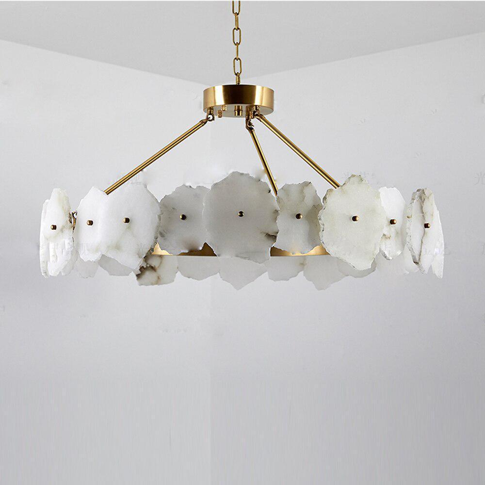 Natural Flake Alabaster Modern Round Chandelier