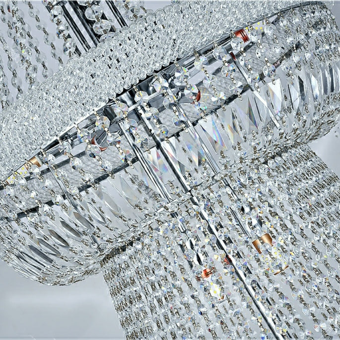 Silver/ Chrome Extra Large Crystal Chandelier Foyer Entryway Long Ceiling Lighting Fixture For Staircase
