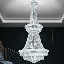 Silver/ Chrome Extra Large Crystal Chandelier Foyer Entryway Long Ceiling Lighting Fixture For Staircase