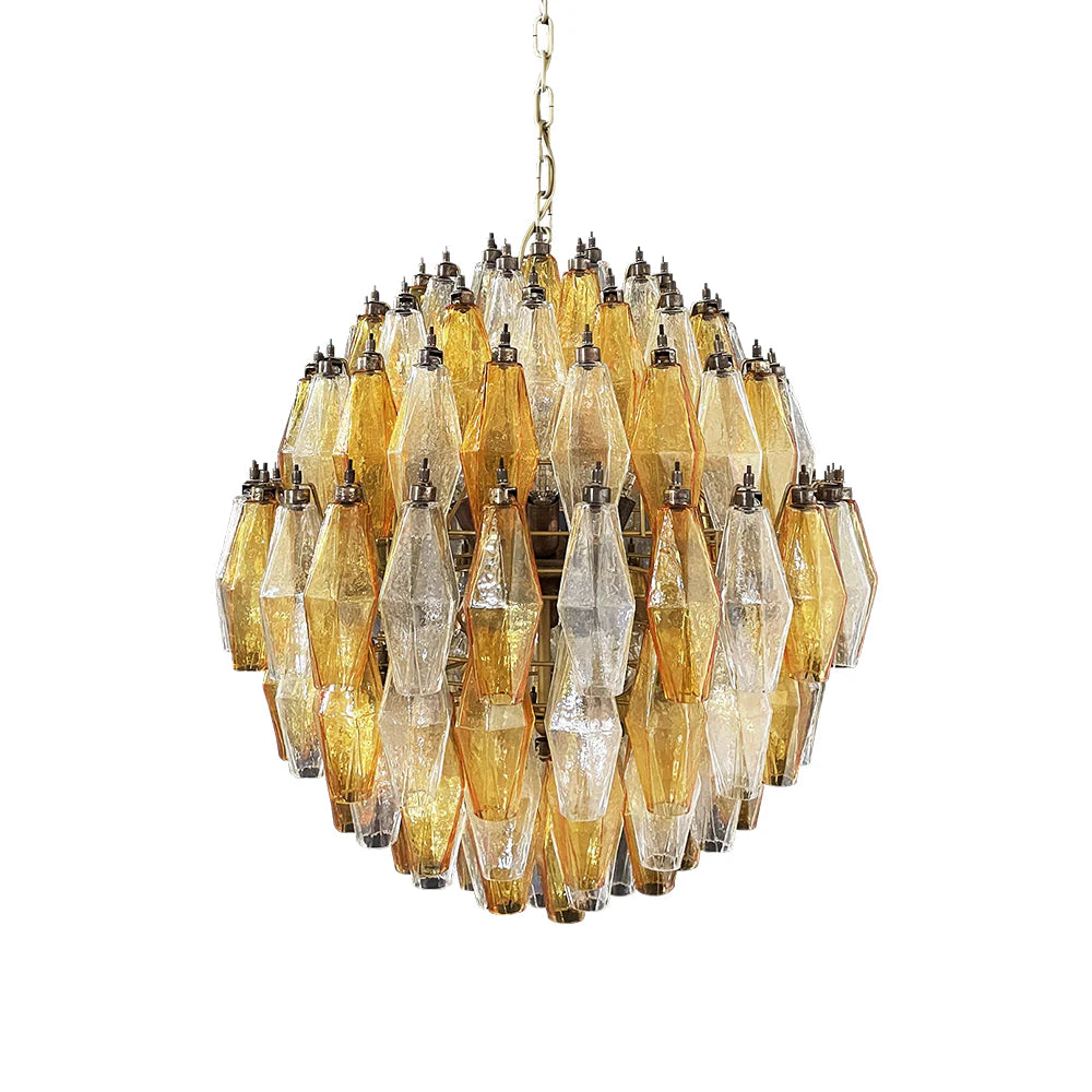 Spherical Murano Poliedri Amber Transparent Glass Chandelier Main image