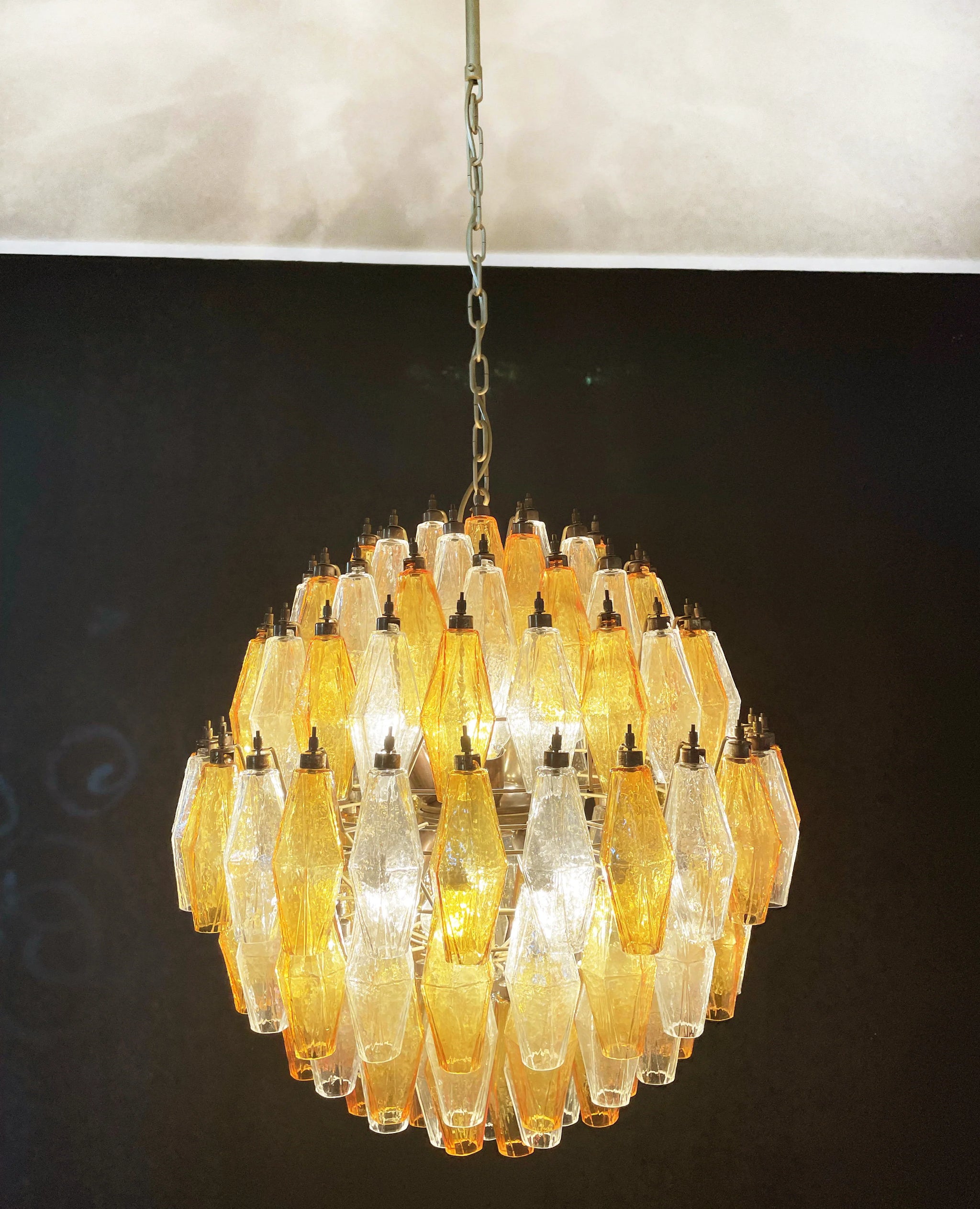 Spherical Murano Poliedri Amber Transparent Glass Chandelier