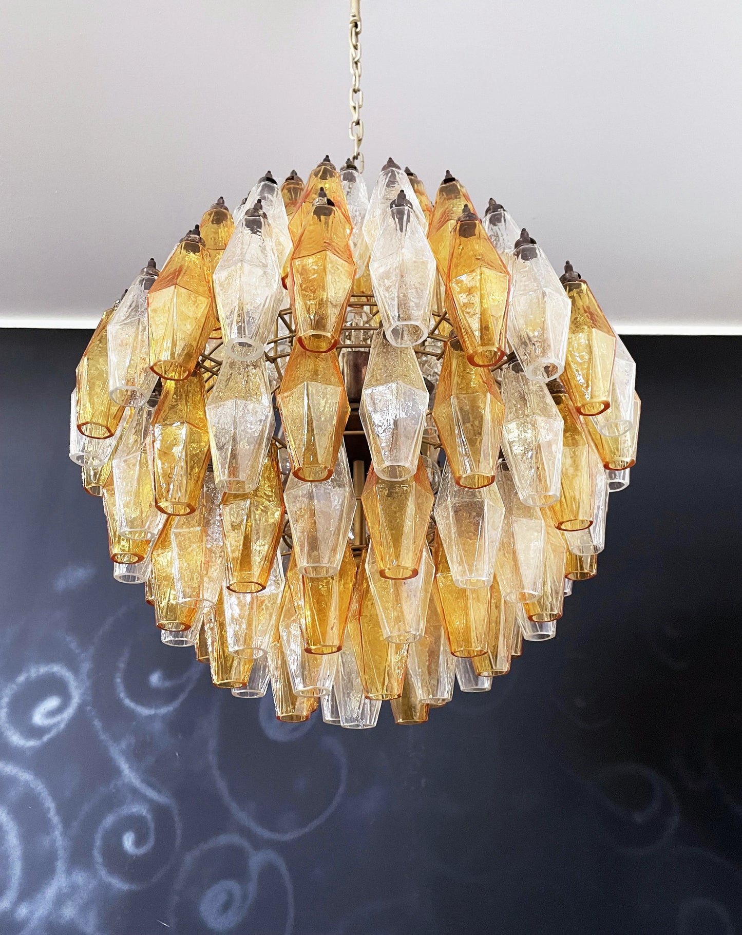 Spherical Murano Poliedri Amber Transparent Glass Chandelier