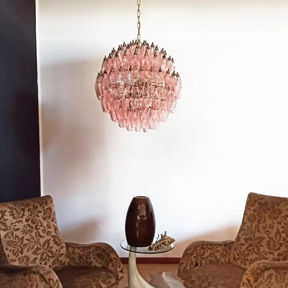 Spherical Murano Poliedri Pink Glass Chandelier Secondary image