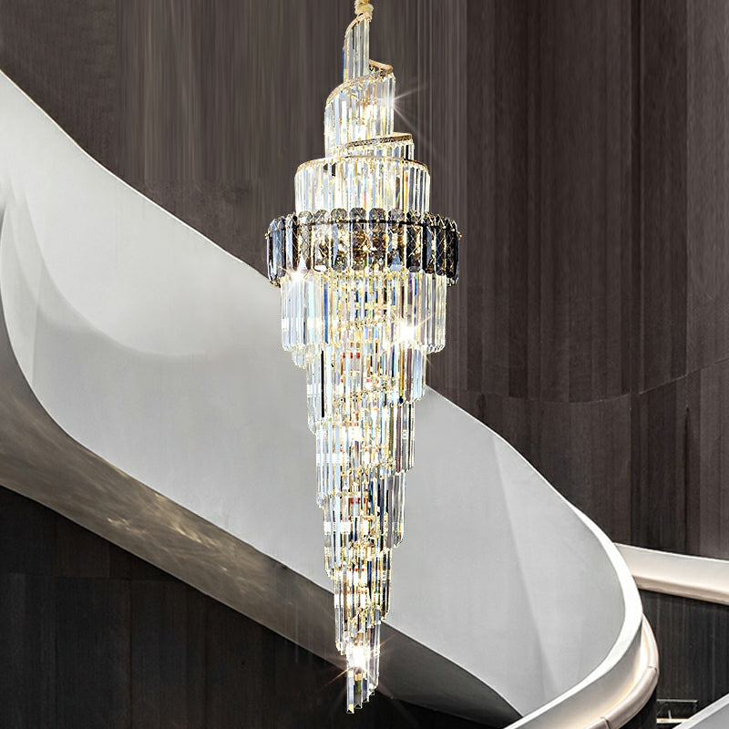 Spiral High Ceiling Light Fixture Long Crystal Chandelier For Foyer Staircase/ Living Room Secondary image