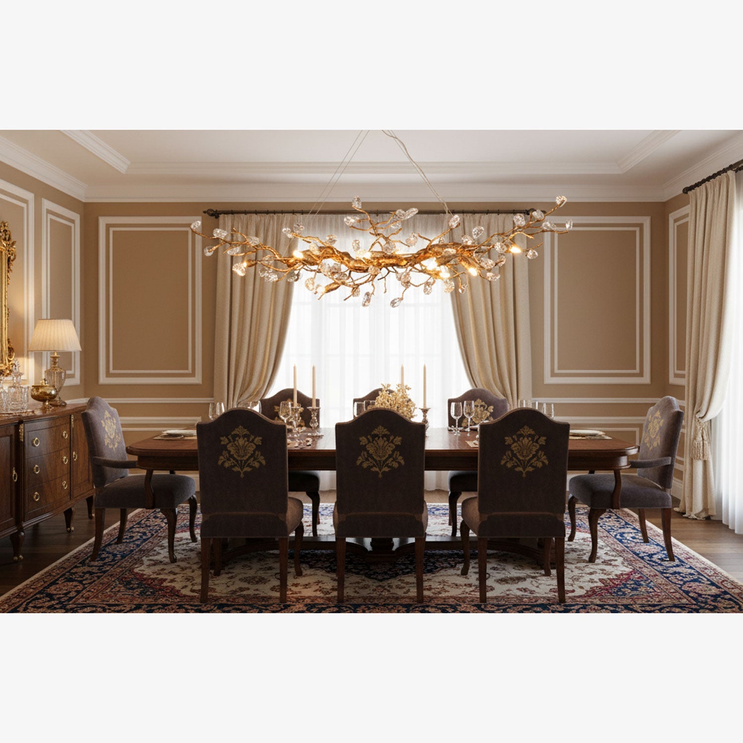 Designer Stone Crystal Brass Chandelier - CasaraHouse