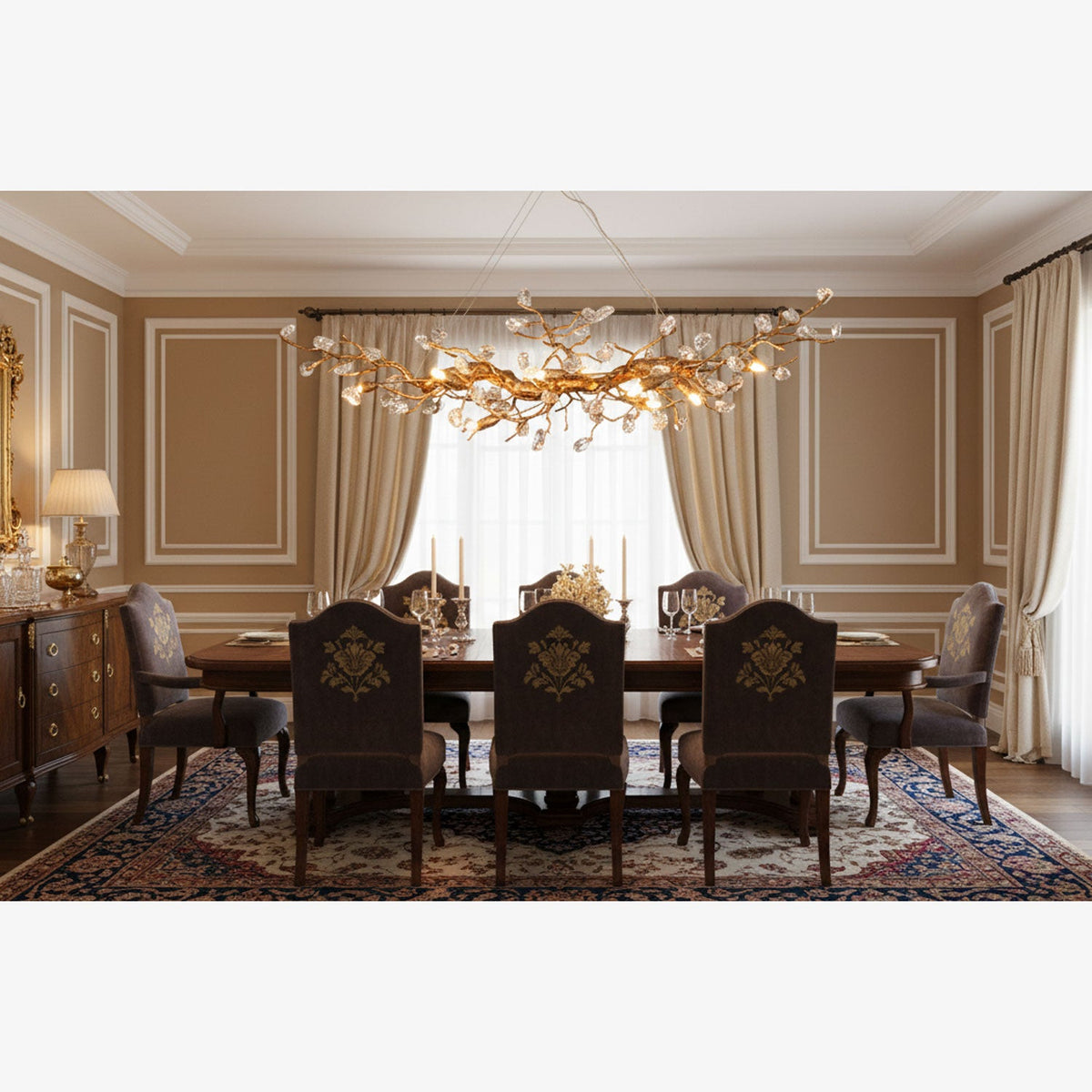 Designer Stone Crystal Brass Chandelier - CasaraHouse