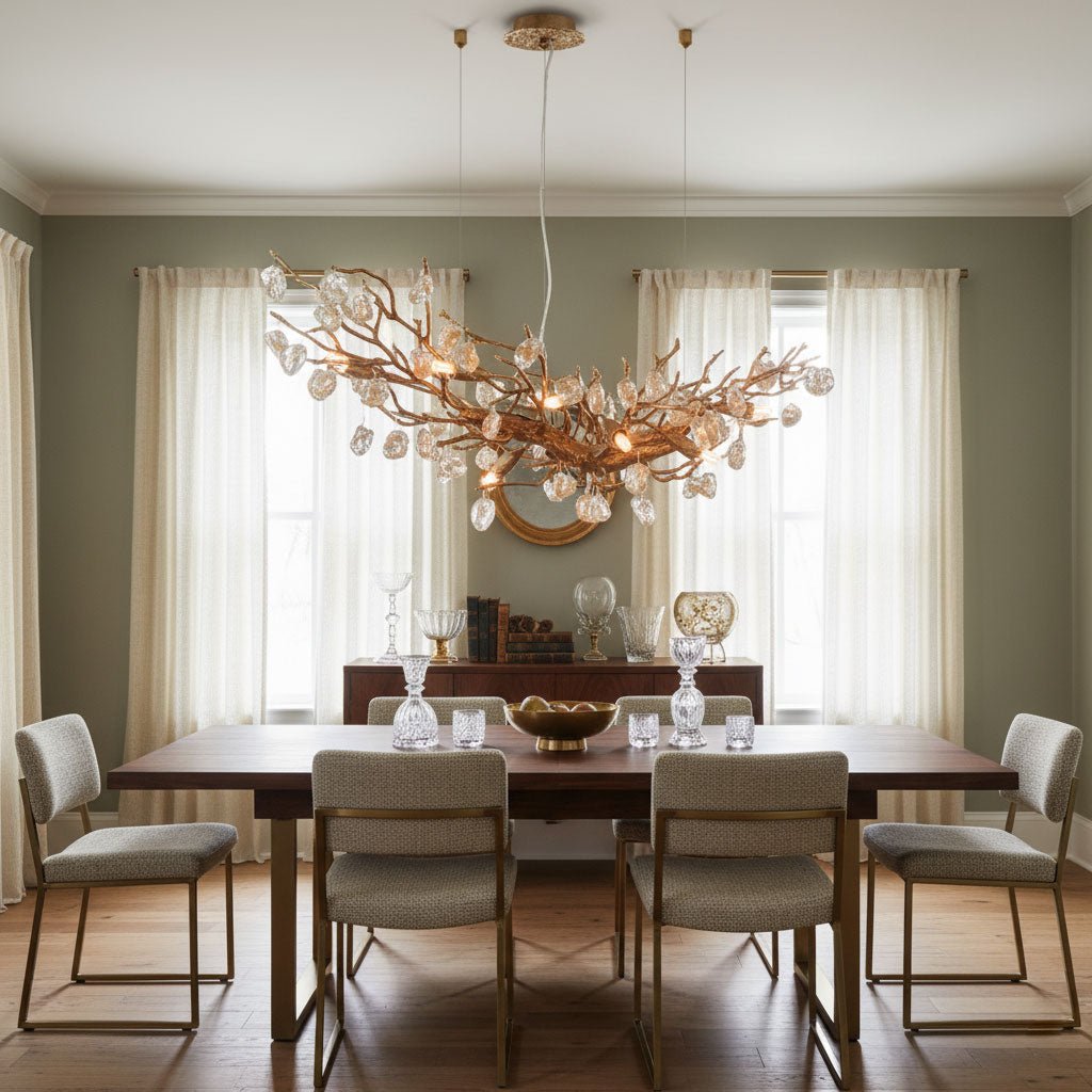 Designer Stone Crystal Brass Chandelier - CasaraHouse