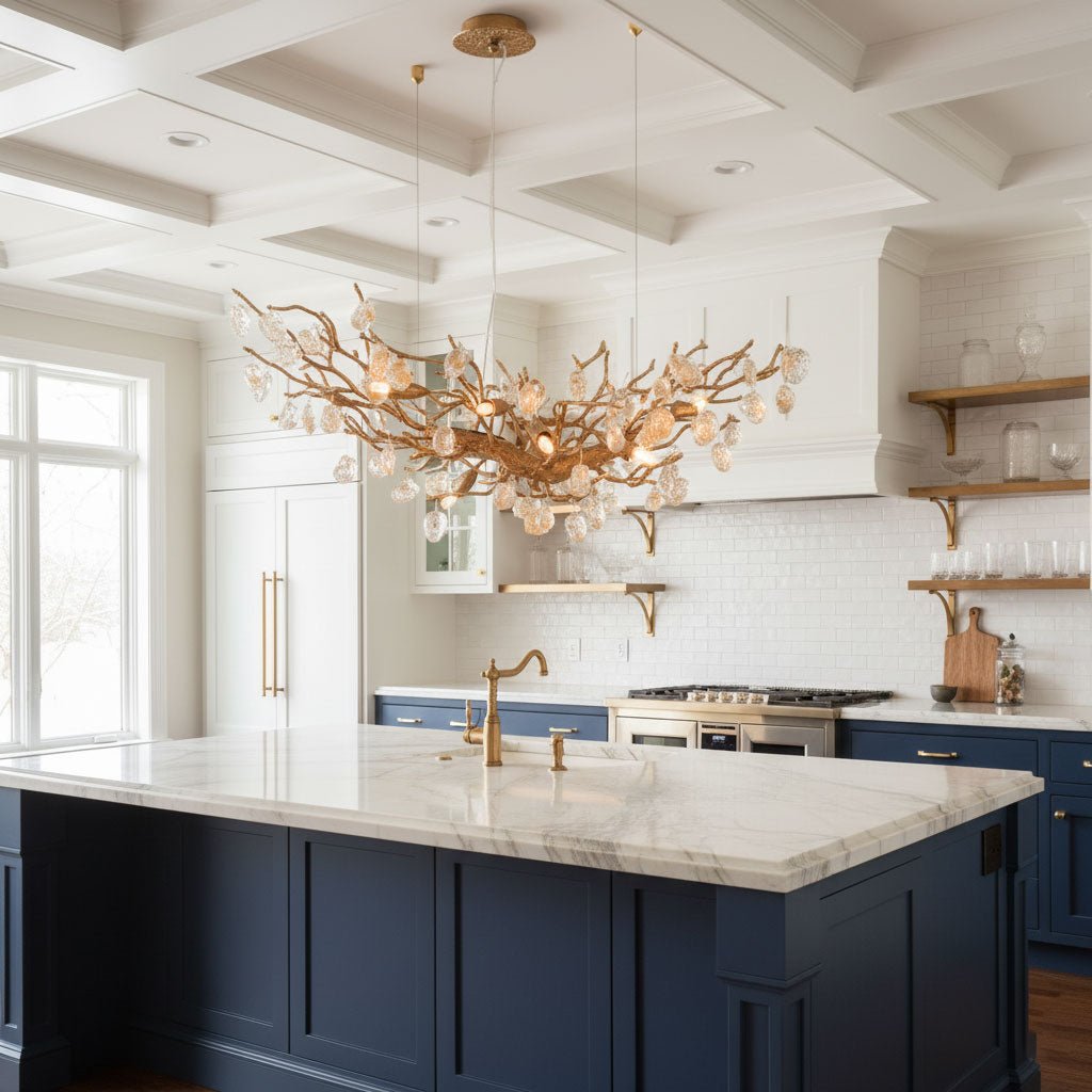 Designer Stone Crystal Brass Chandelier - CasaraHouse