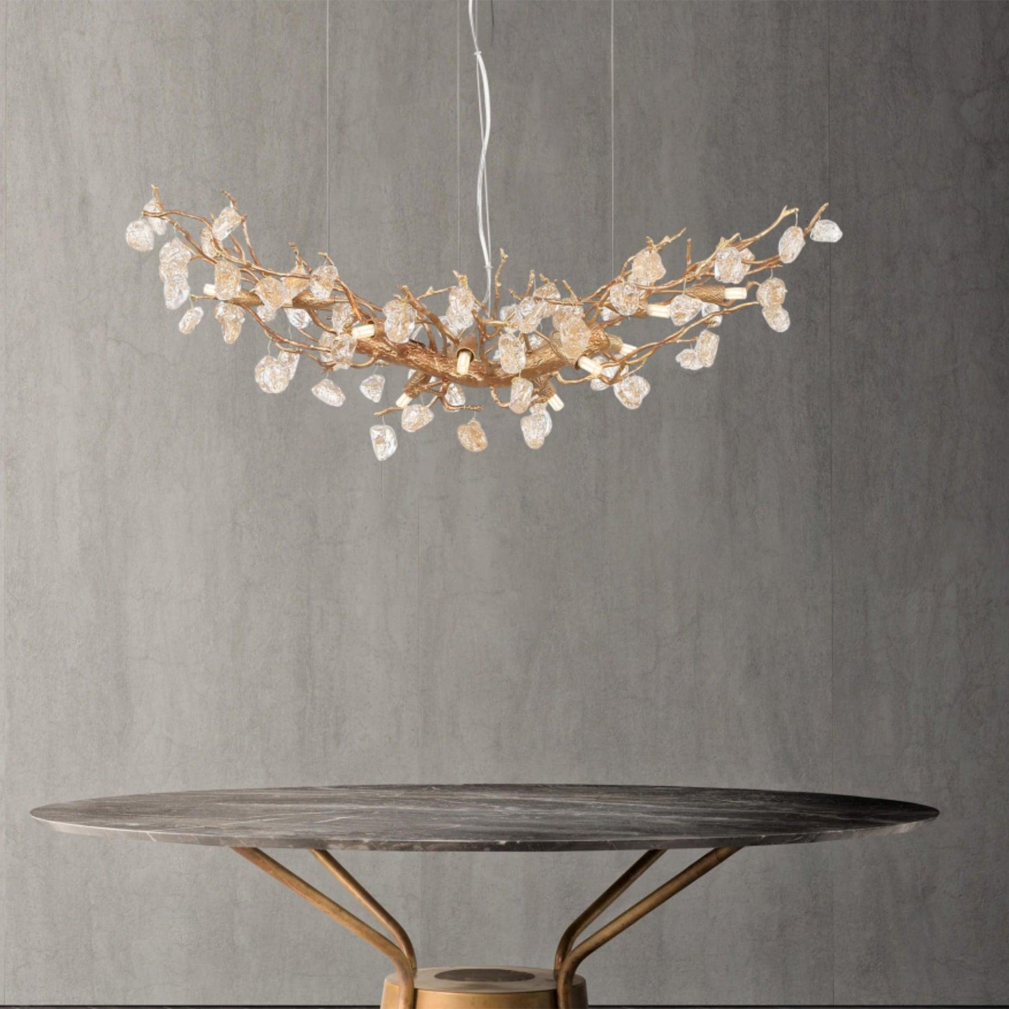 Designer Stone Crystal Brass Chandelier - CasaraHouse