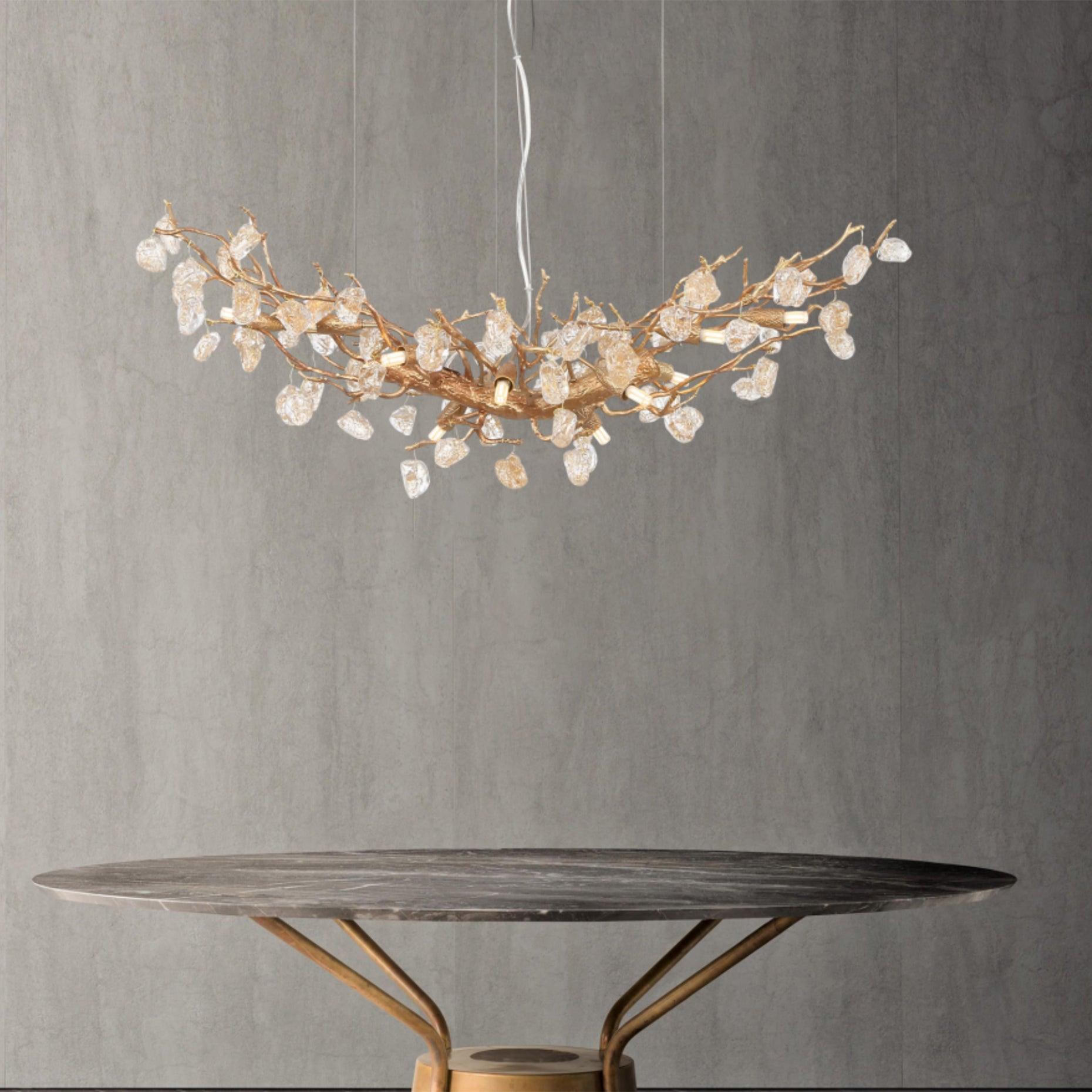 Designer Stone Crystal Brass Chandelier - CasaraHouse