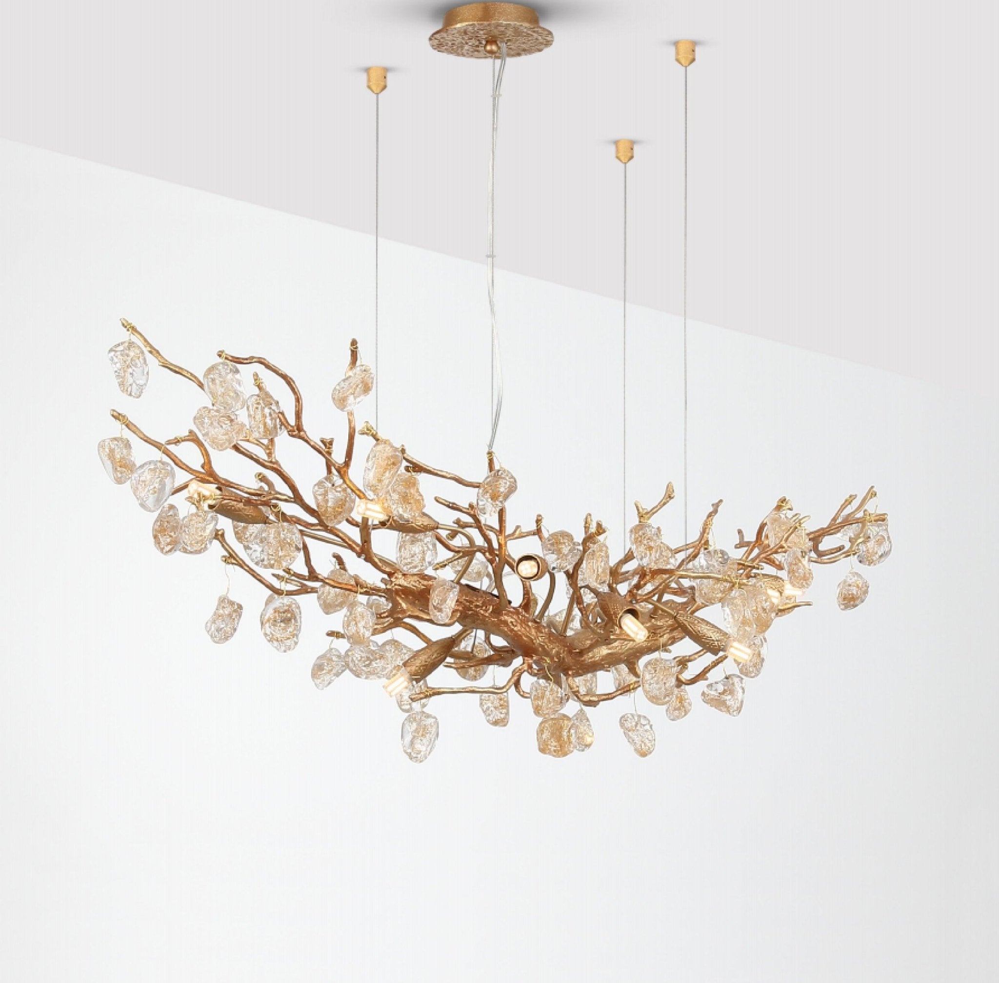 Designer Stone Crystal Brass Chandelier - CasaraHouse