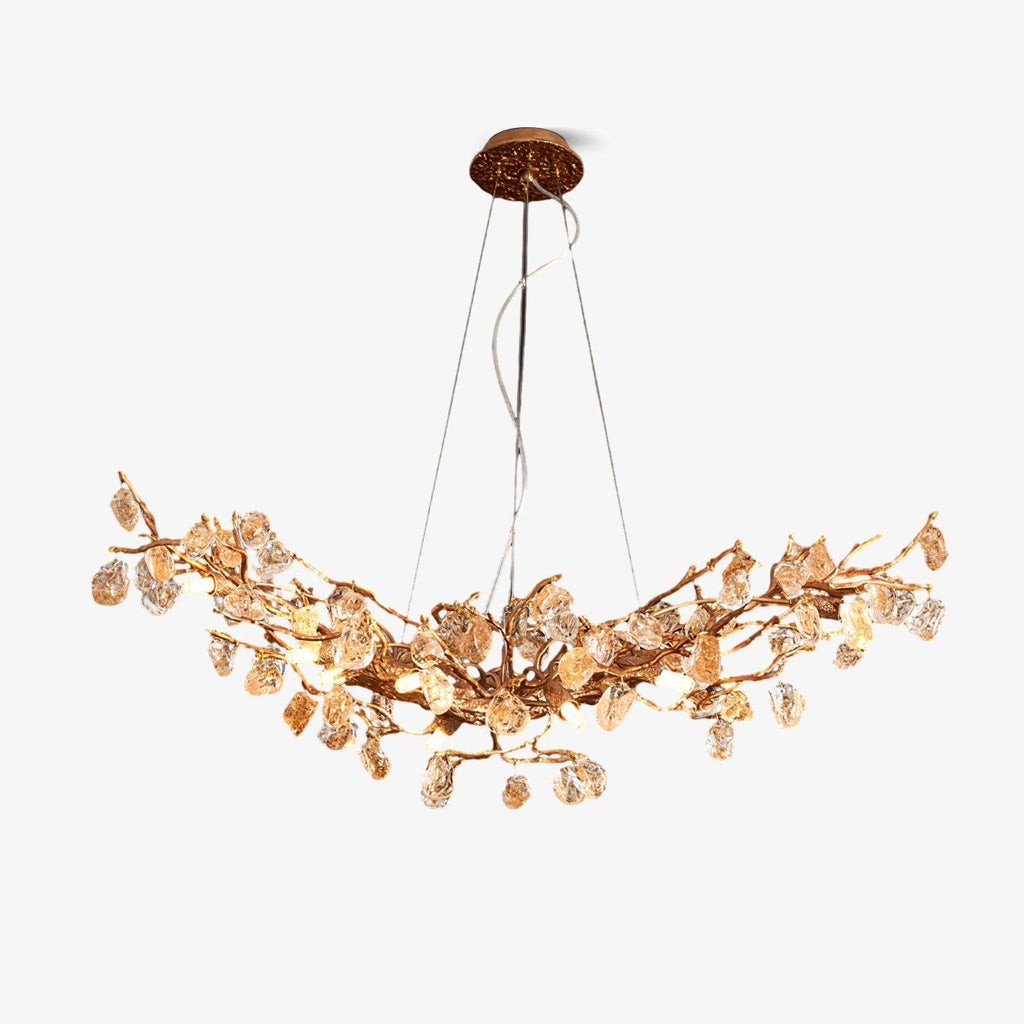 Designer Stone Crystal Brass Chandelier - CasaraHouse