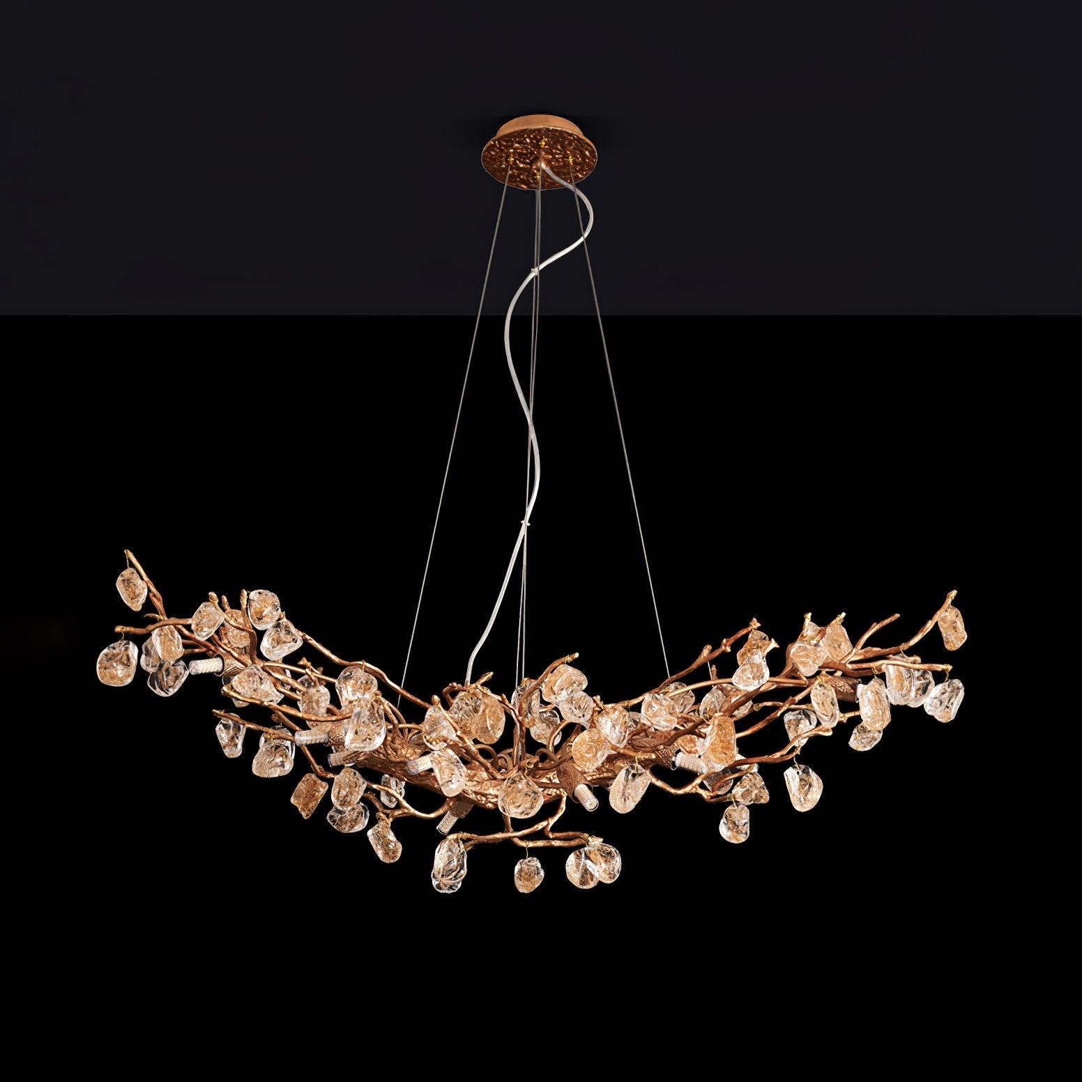 Designer Stone Crystal Brass Chandelier - CasaraHouse