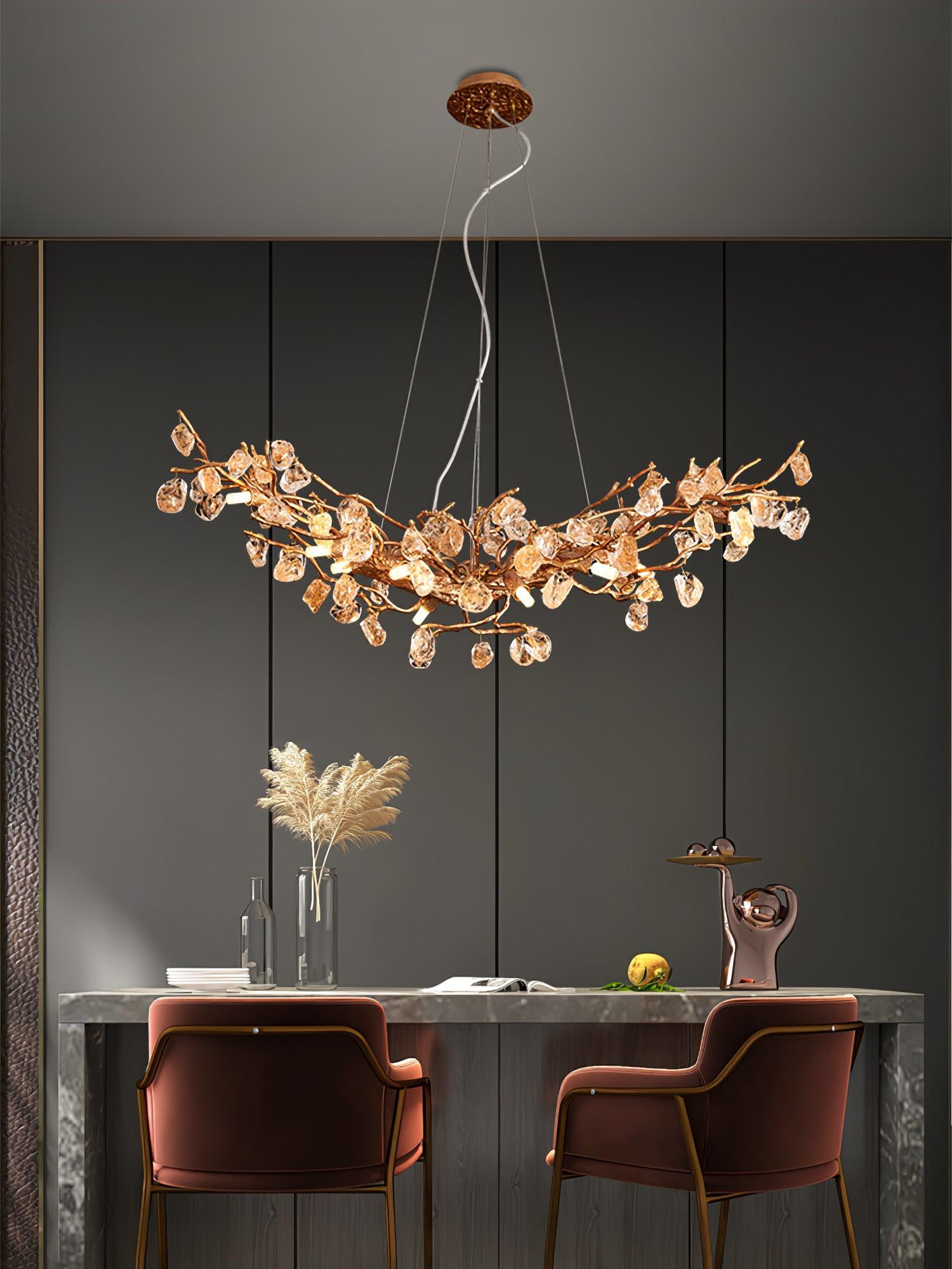 Designer Stone Crystal Brass Chandelier - CasaraHouse