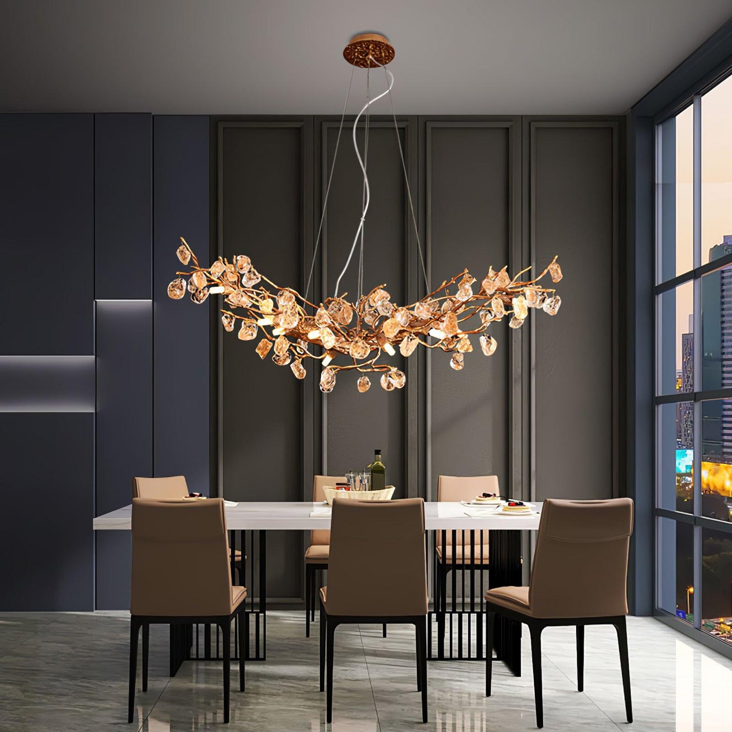Designer Stone Crystal Brass Chandelier - CasaraHouse