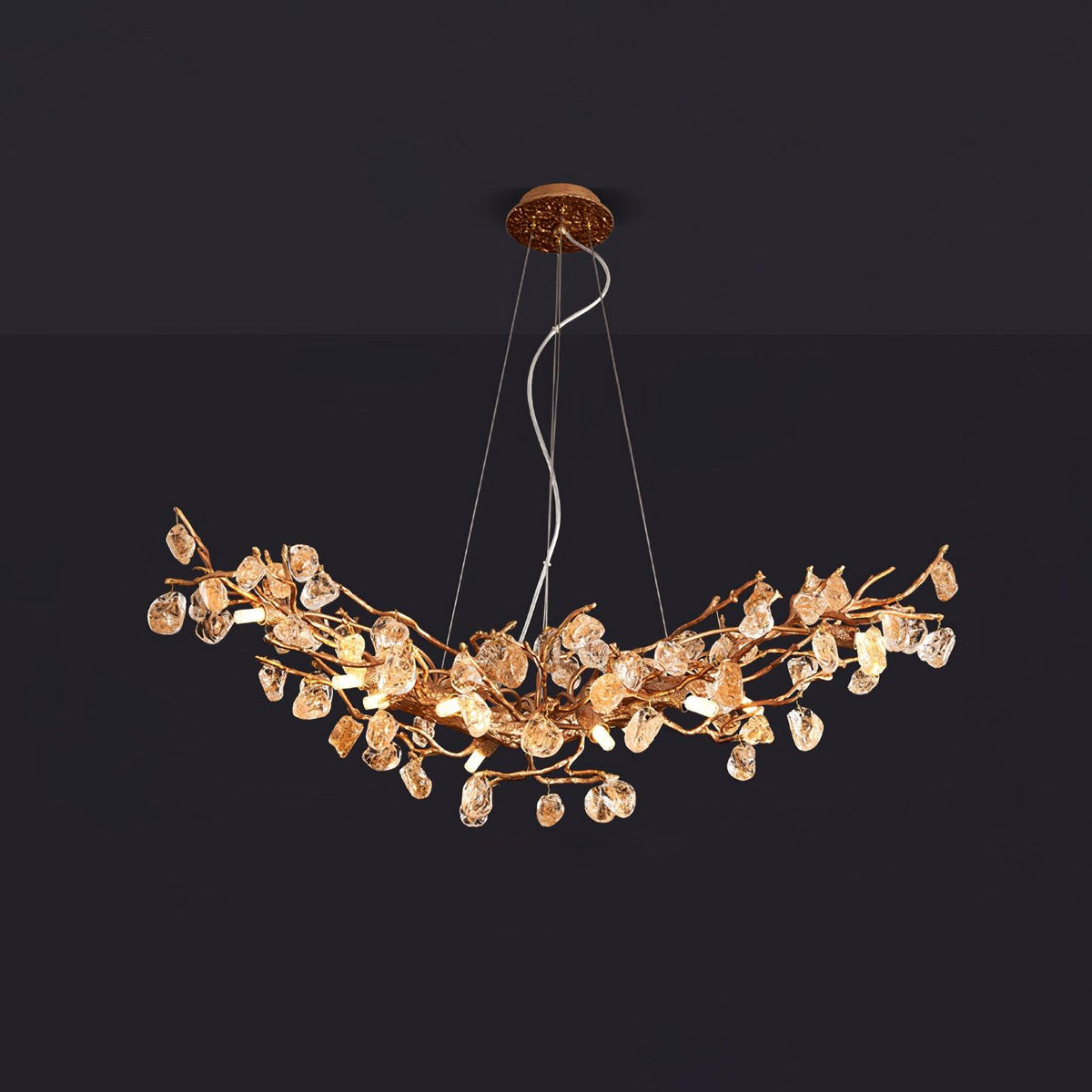 Designer Stone Crystal Brass Chandelier - CasaraHouse