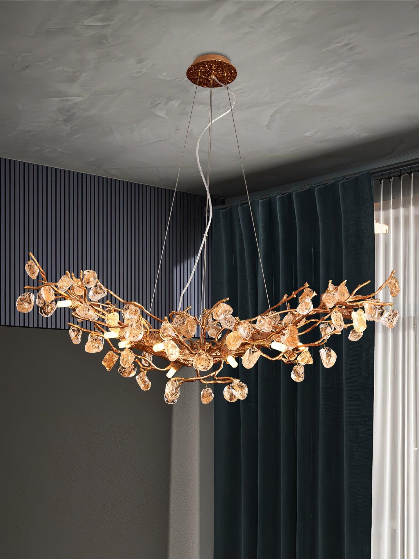 Designer Stone Crystal Brass Chandelier - CasaraHouse
