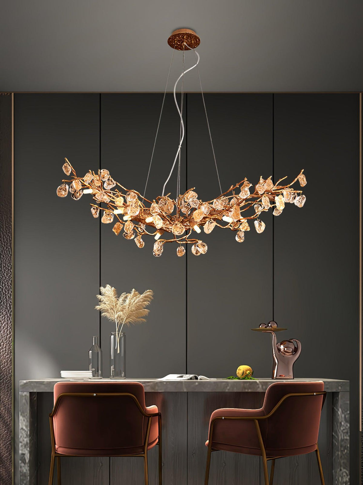 Designer Stone Crystal Brass Chandelier - CasaraHouse