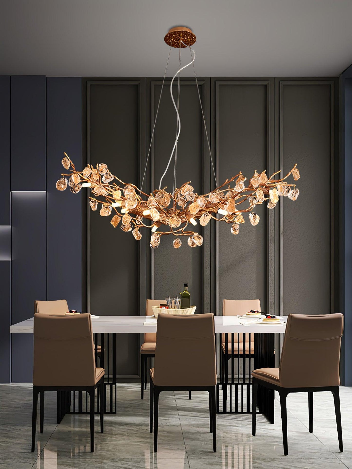 Designer Stone Crystal Brass Chandelier - CasaraHouse