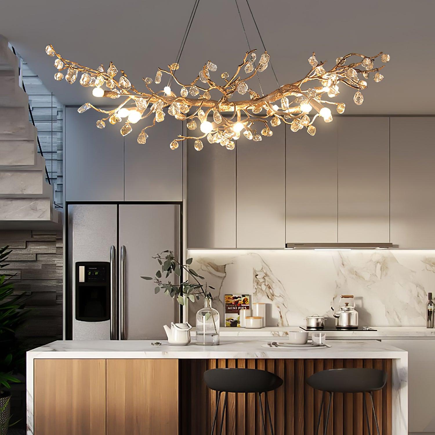 Designer Stone Crystal Brass Chandelier - CasaraHouse