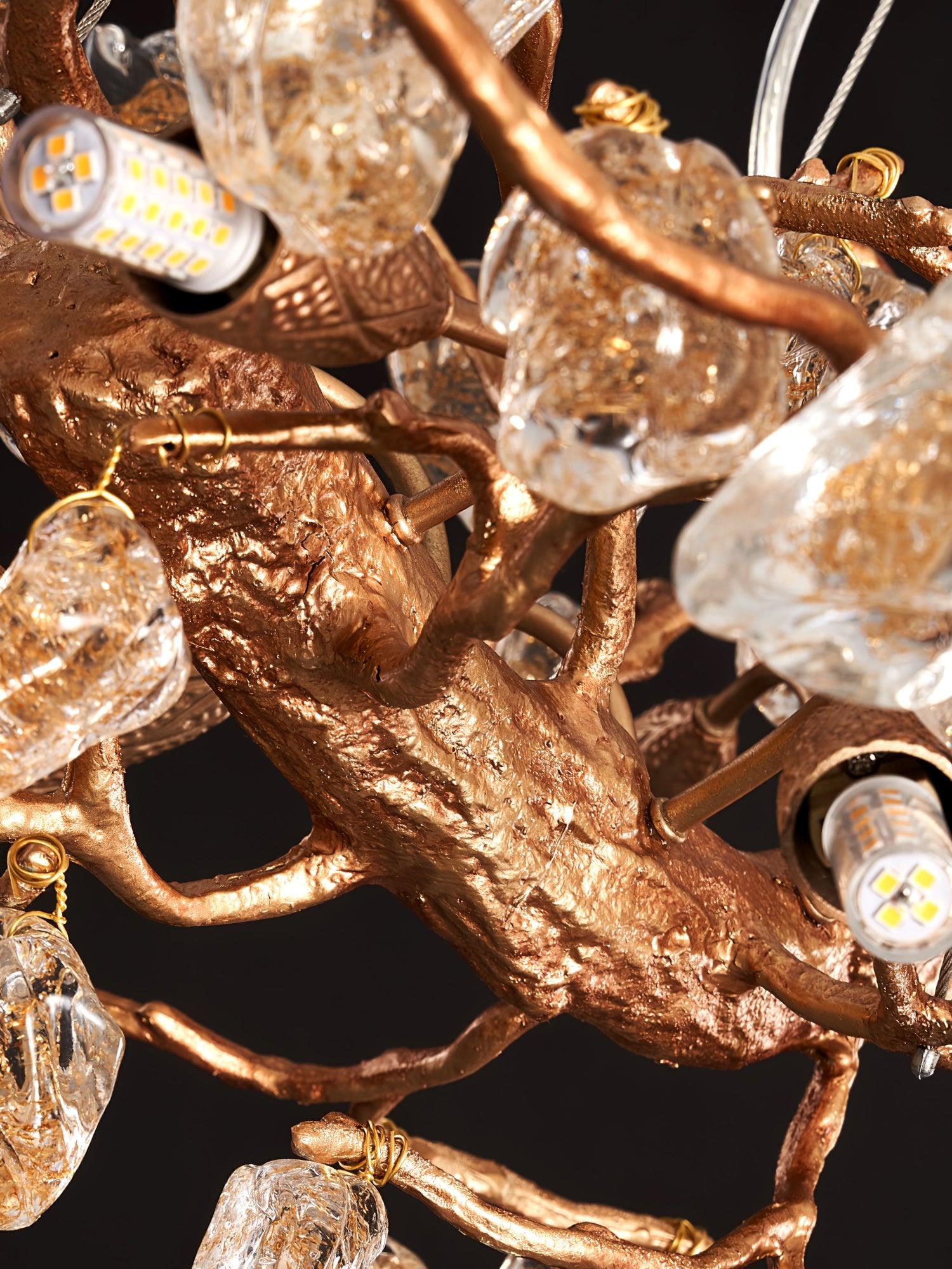 Designer Stone Crystal Brass Chandelier - CasaraHouse