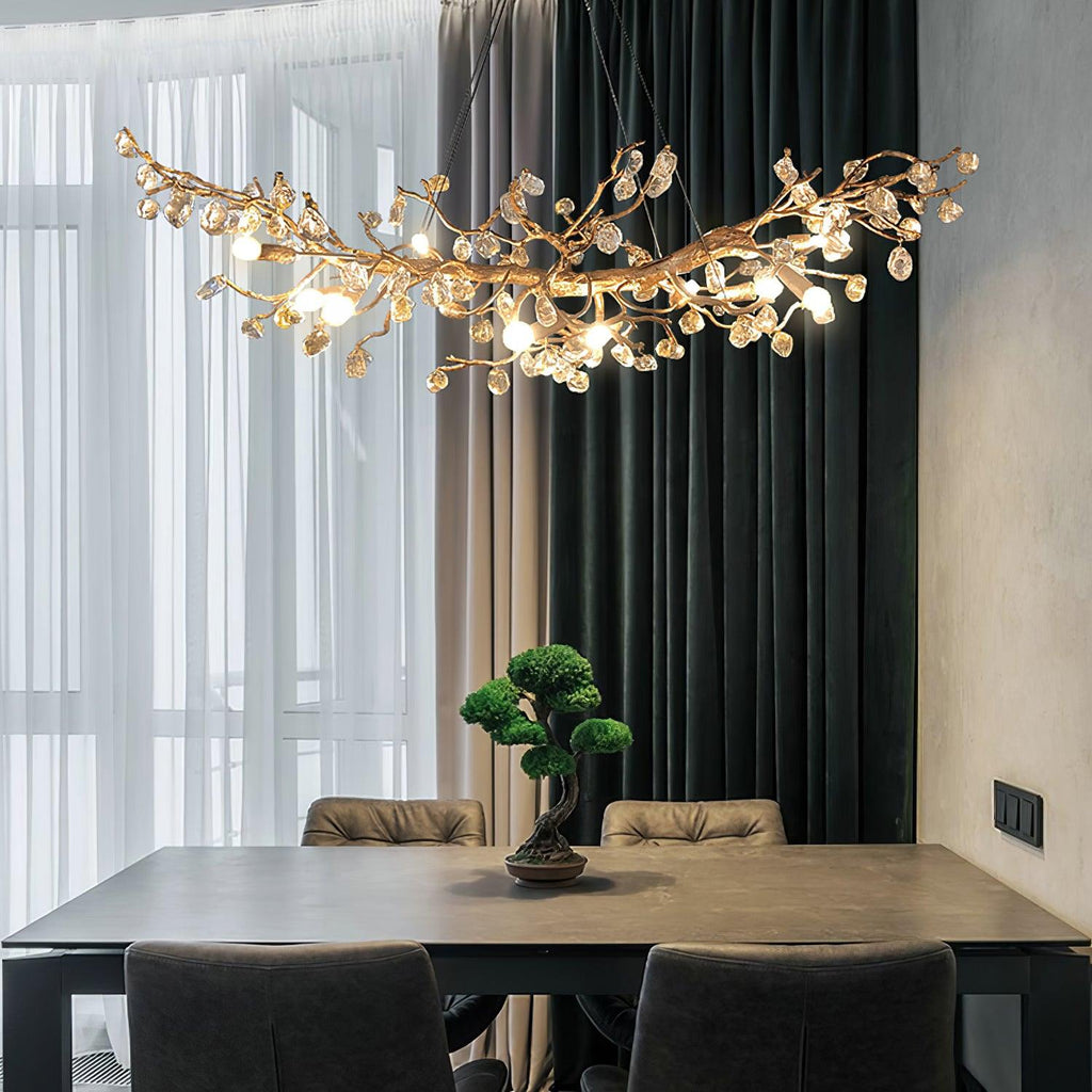 Designer Stone Crystal Brass Chandelier - CasaraHouse