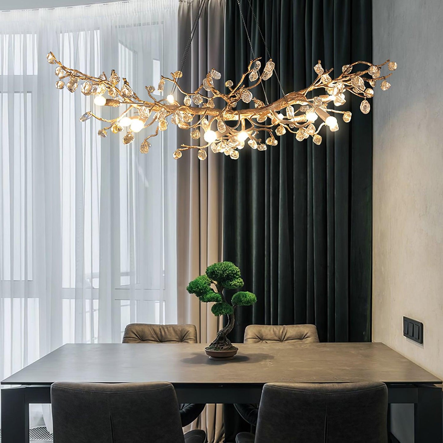Designer Stone Crystal Brass Chandelier - CasaraHouse
