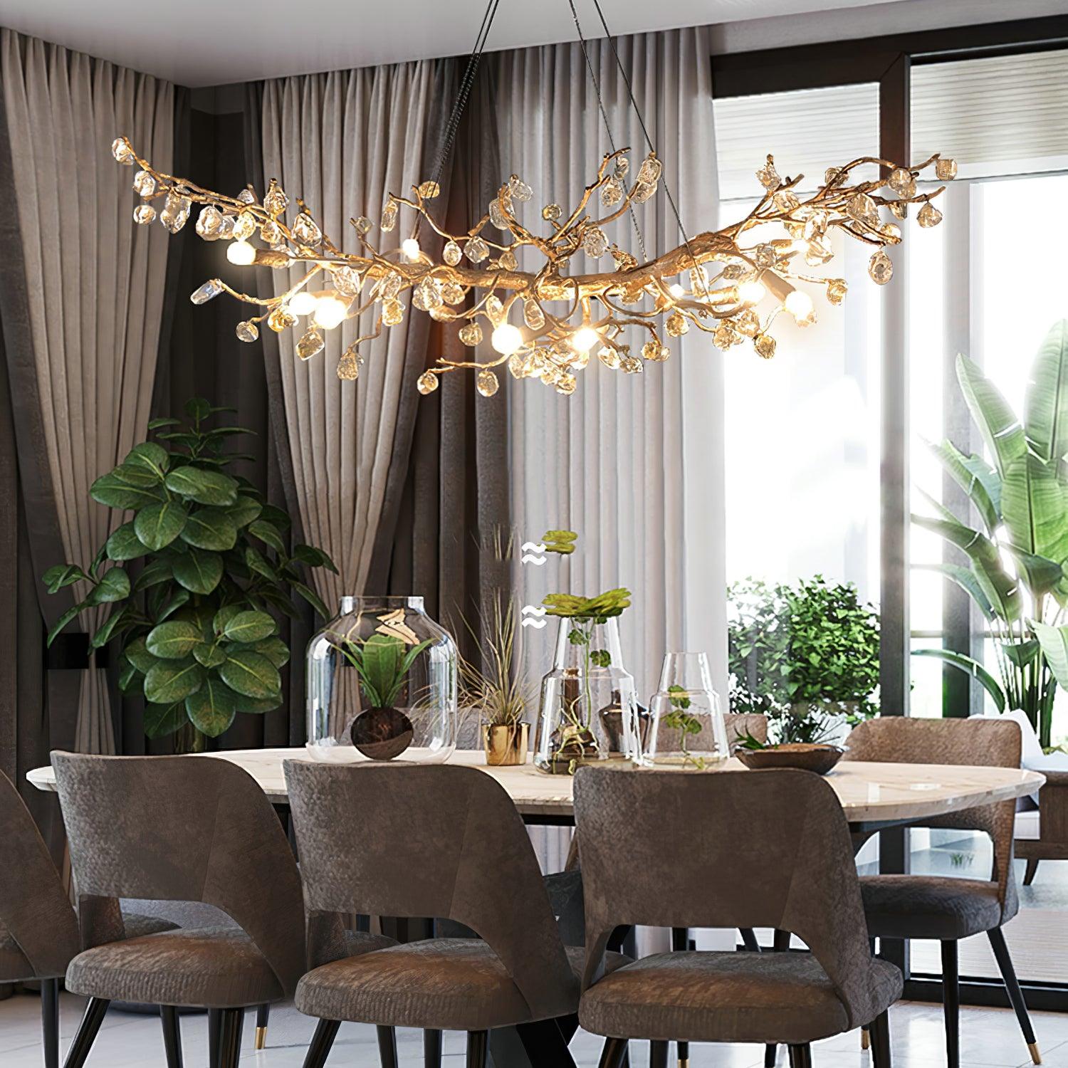 Designer Stone Crystal Brass Chandelier - CasaraHouse