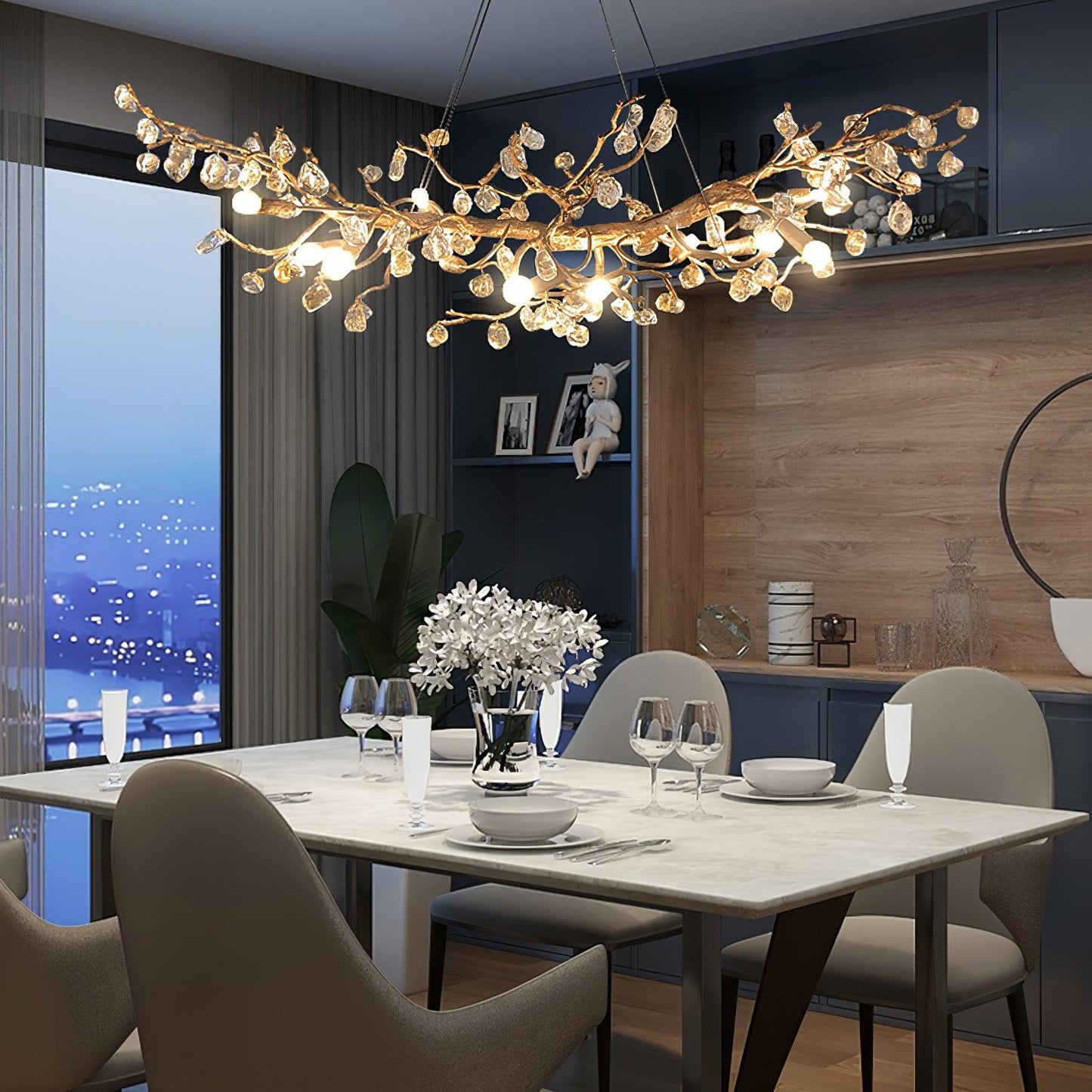 Designer Stone Crystal Brass Chandelier - CasaraHouse