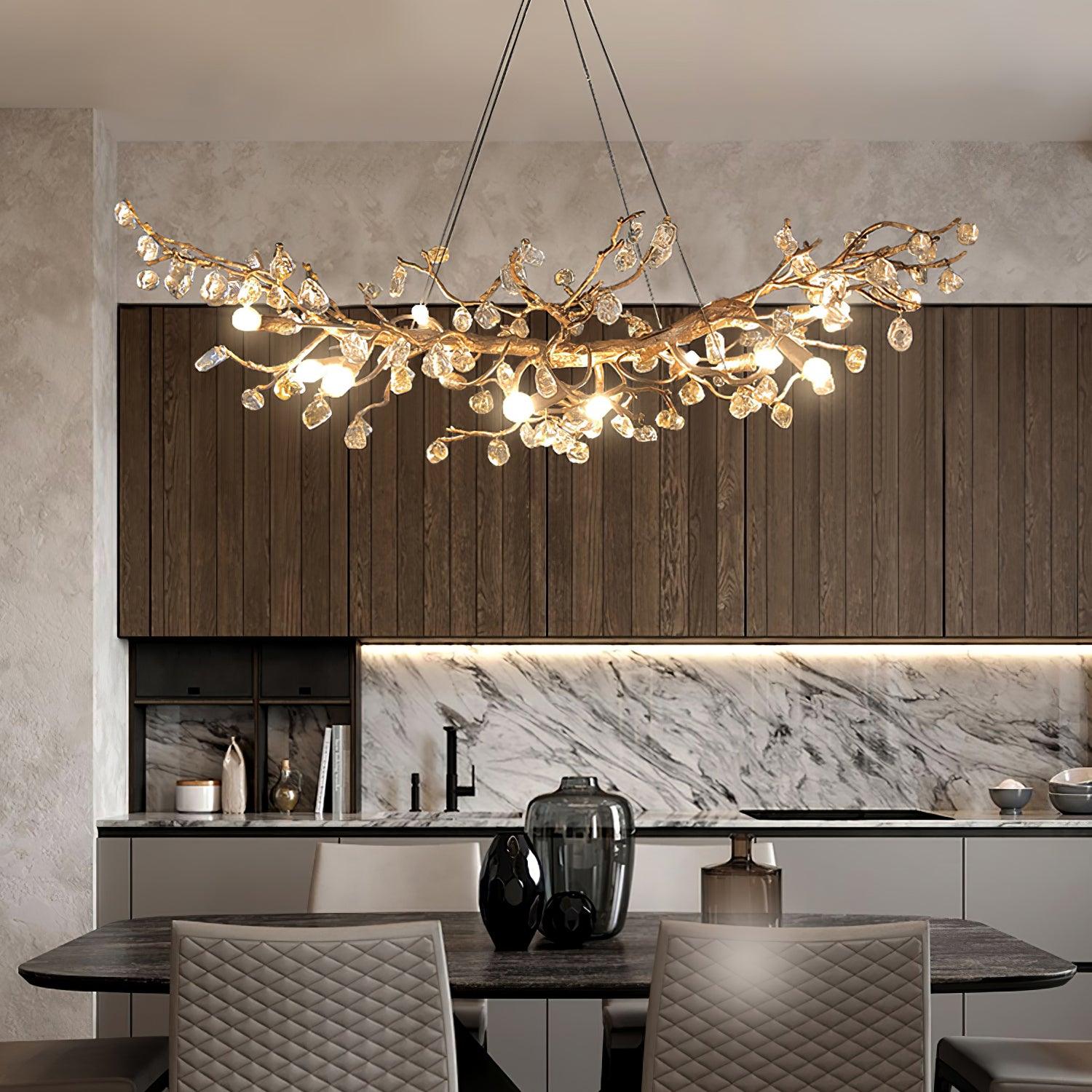 Designer Stone Crystal Brass Chandelier - CasaraHouse