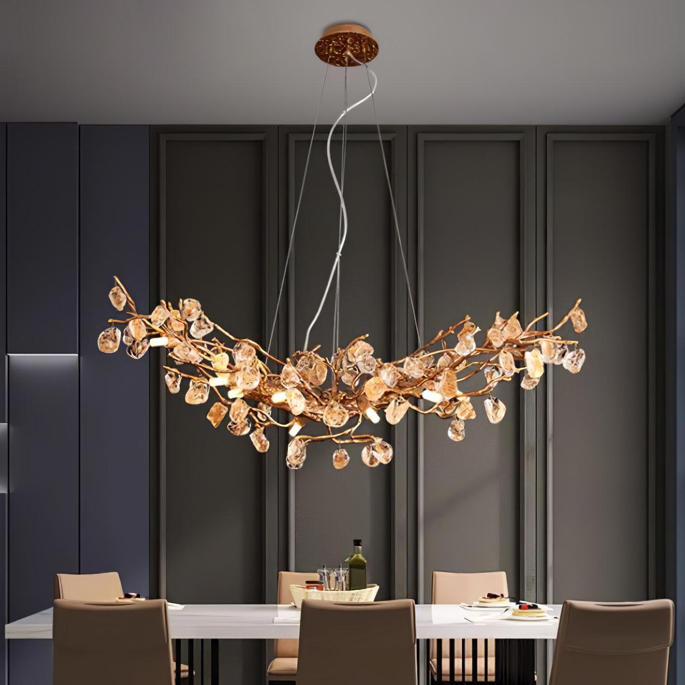Designer Stone Crystal Brass Chandelier - CasaraHouse