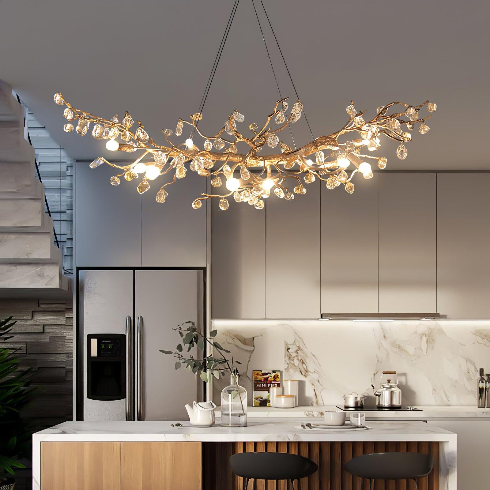 Designer Stone Crystal Brass Chandelier - CasaraHouse