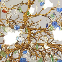 Stylish Colored Glaze Flower Crystal Chandelier Brass Tree Branch Ceiling Light For Living Room Hotel Hall