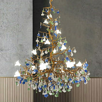 Stylish Colored Glaze Flower Crystal Chandelier Brass Tree Branch Ceiling Light For Living Room Hotel Hall