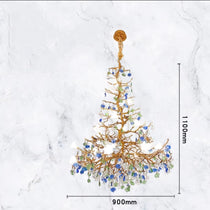 Stylish Colored Glaze Flower Crystal Chandelier Brass Tree Branch Ceiling Light For Living Room Hotel Hall