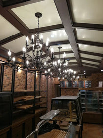 Multi Layer Iron Chandelier with Electronic Candles in Vintage Country Style for Living Room Cafe and Study