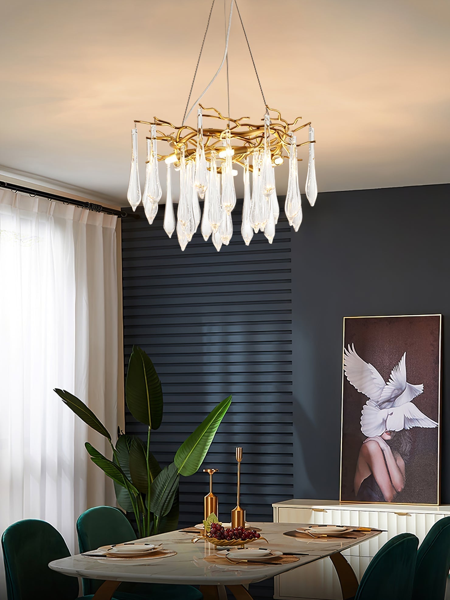 Simsia Teardrop Round Crystal Chandelier 23.6" 33.5" 41.3" 49"D