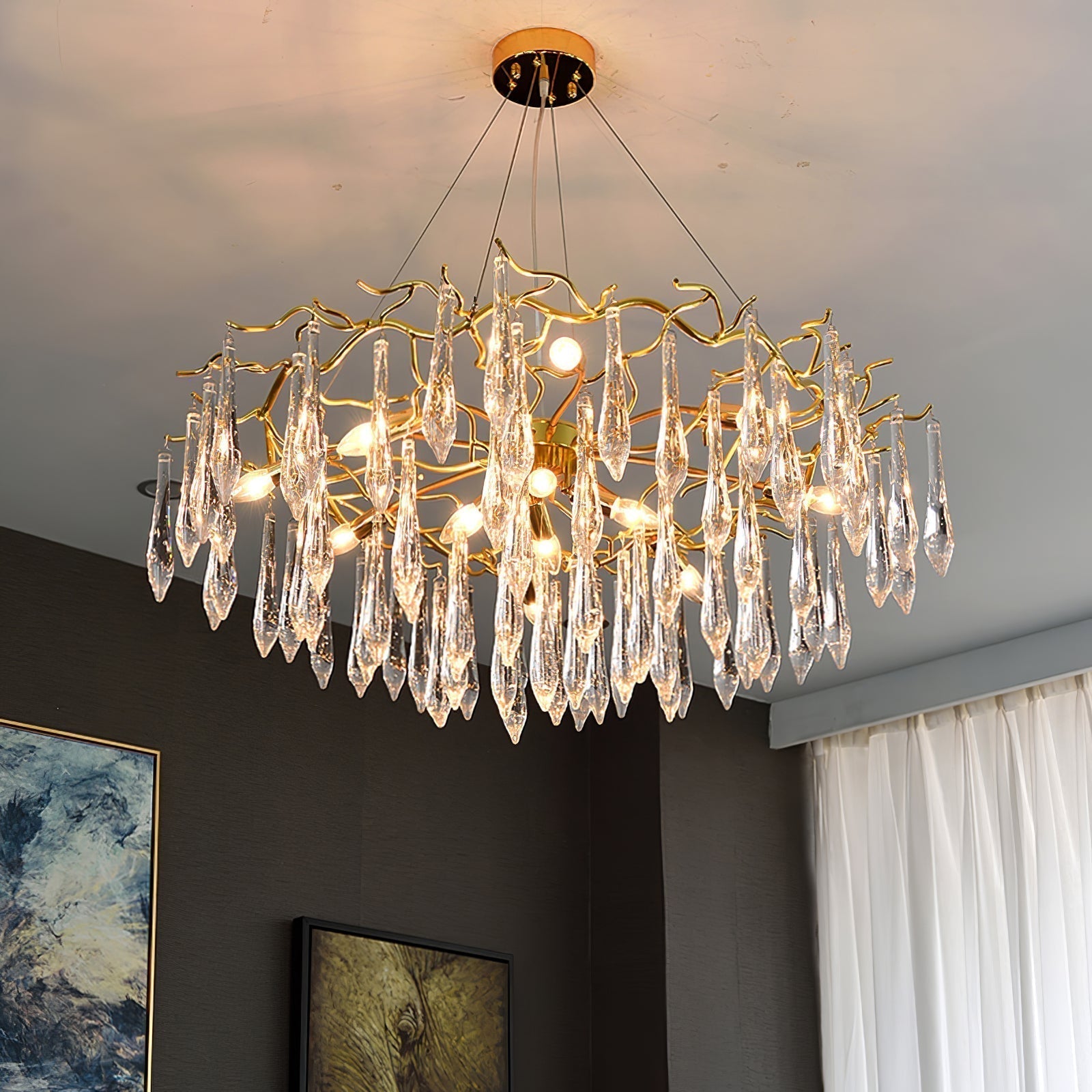 Simsia Teardrop Round Crystal Chandelier 23.6" 33.5" 41.3" 49"D