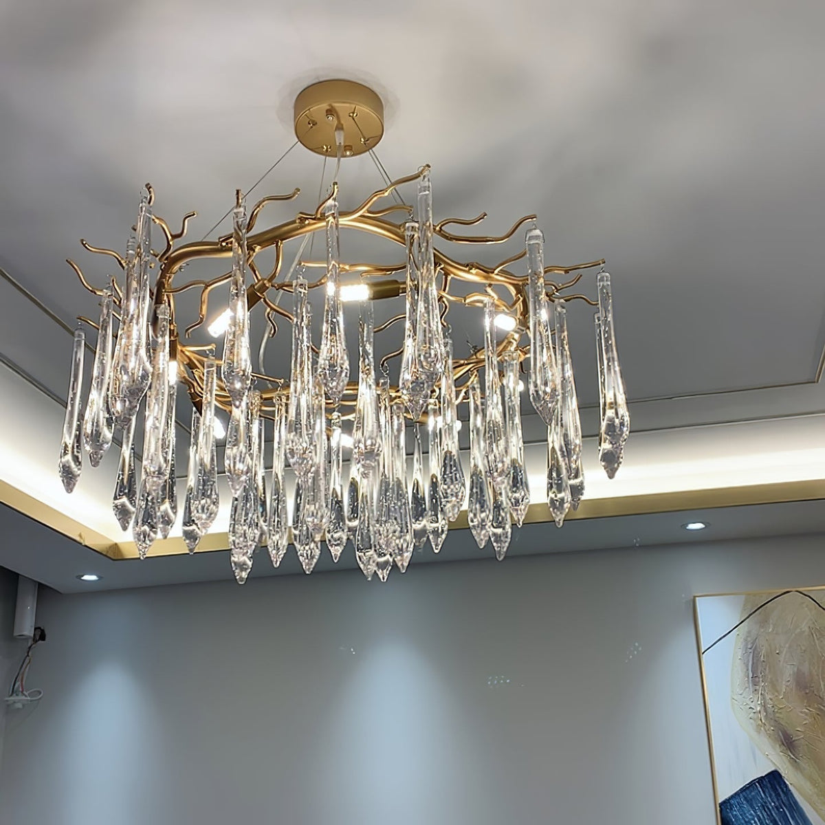 Simsia Teardrop Round Crystal Chandelier 23.6" 33.5" 41.3" 49"D