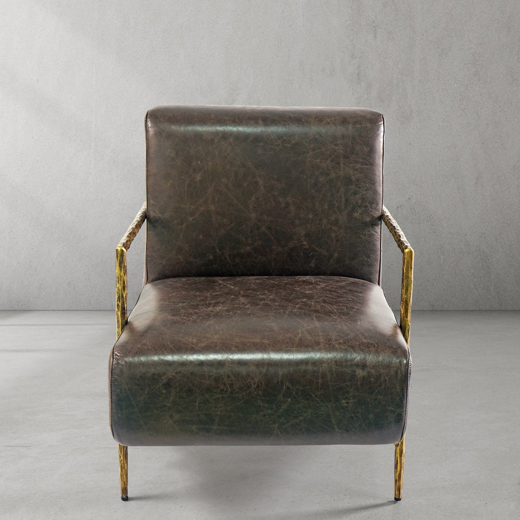 Thaddies Genuine Brown Leather Accent Chair-Vancei