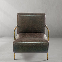 Thaddies Genuine Brown Leather Accent Chair-Vancei