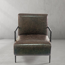 Thaddies Genuine Brown Leather Accent Chair-Vancei