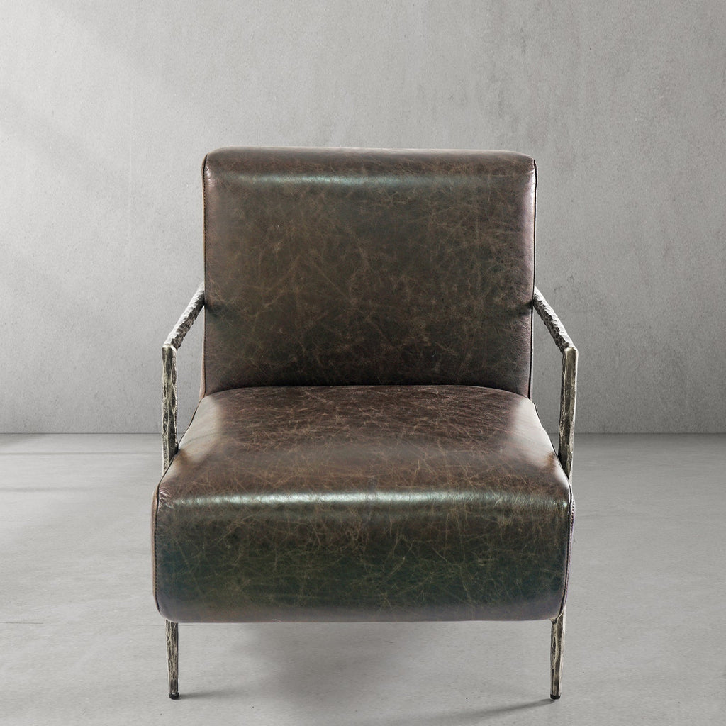Thaddies Genuine Brown Leather Accent Chair-Vancei