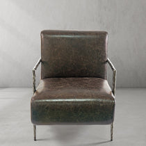 Thaddies Genuine Brown Leather Accent Chair-Vancei