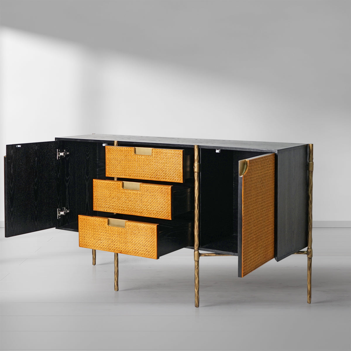 Hand-Forged Metal Frame Rattan Side Cabinet Secondary image