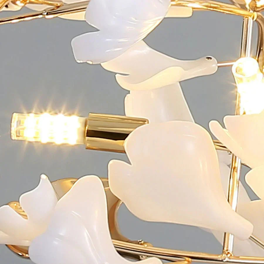 Ceramic Ginkgo Cascading B (Spiral) Branch Chandelier